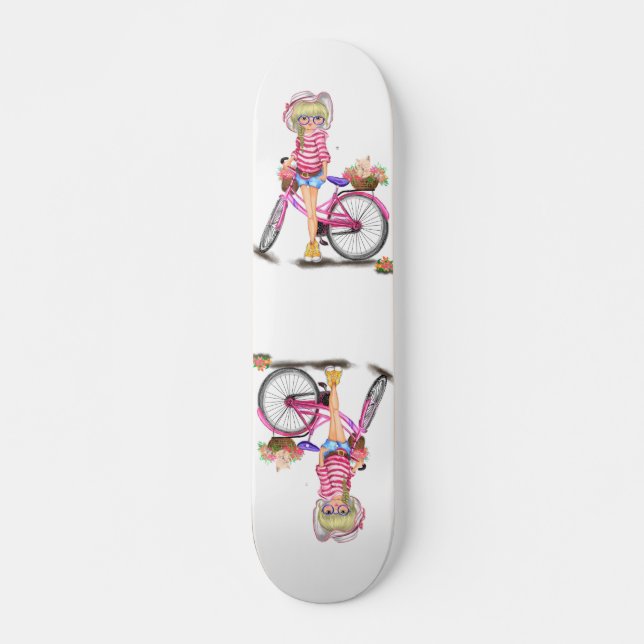 Blonde Girl Skateboard with Pink Bike (Front)