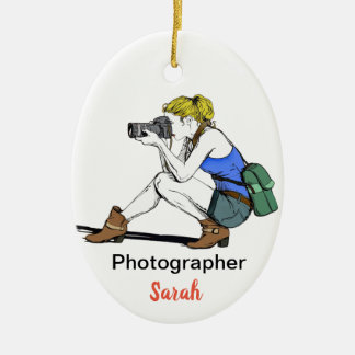 Blonde Girl with a Camera - Customizable Ceramic Ornament