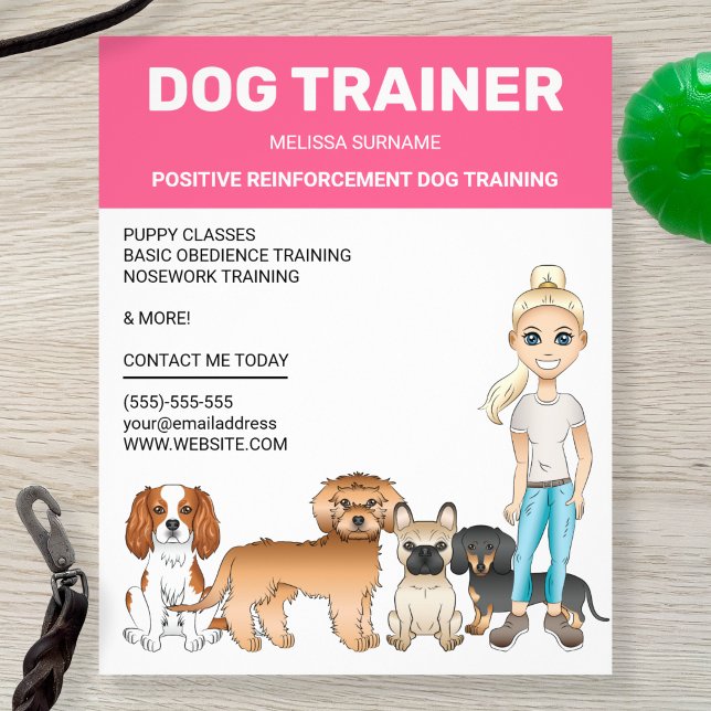 Blonde Girl With Dogs Personalizable Dog Trainer Flyer