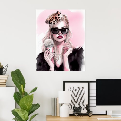 Blonde girl with ice cream in sunglasses poster