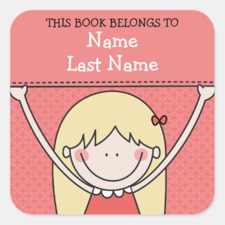 Blonde Girl with Long Hair and Sign Bookplates Square Sticker