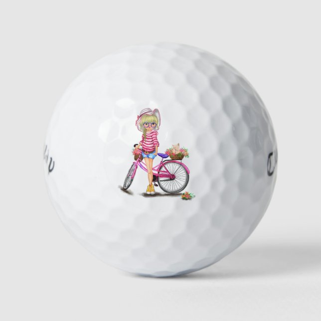 Blonde Girl with Pink Bike Golf Balls (Front)