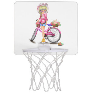 Blonde Girl with Pink Bike Mini Basketball Hoop