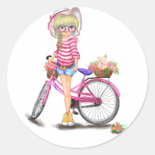 Blonde Girl with Pink Bike Sticker