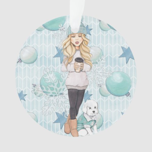Blonde Girl with White Puppy Ornament
