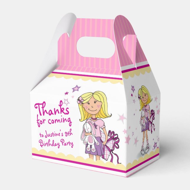 Blonde Girls 9th birthday gift thank you favor box (Front Side)