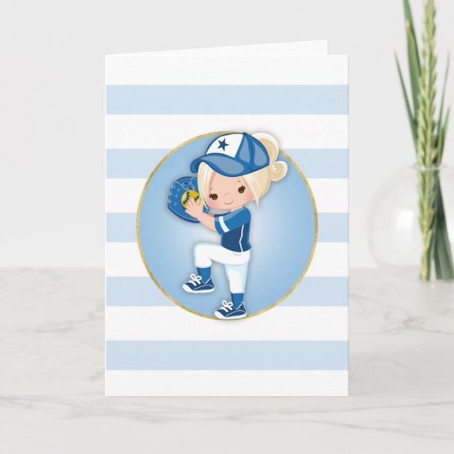 Blonde Girls Blue Softball Card (Front)