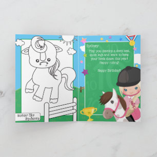 Blonde Girls Equestrian Coloring Page Birthday Card