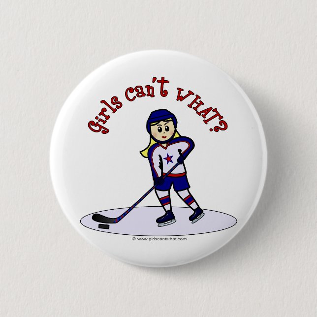 Blonde Girls Hockey Player Button (Front)