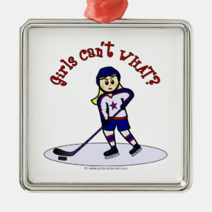 Blonde Girls Hockey Player Metal Ornament