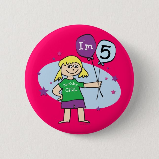 Blonde Girls I'm 5 5th Birthday Pinback Button (Front)