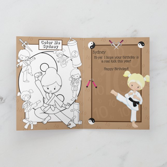 Blonde Girls Karate Coloring Page Happy Birthday Card (Inside)