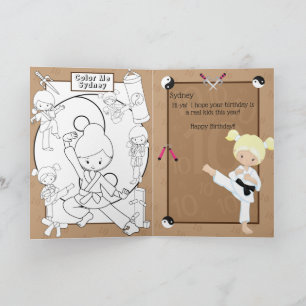 Blonde Girls Karate Coloring Page Happy Birthday Card