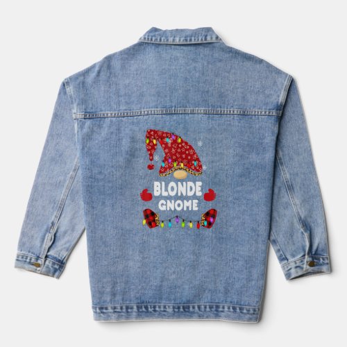 Blonde Gnome Buffalo Plaid Matching Family Christm Denim Jacket