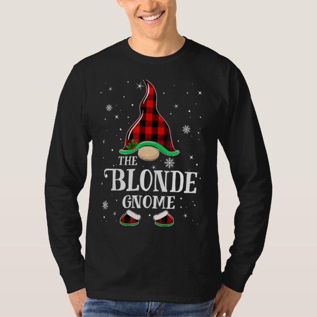 Blonde Gnome Buffalo Plaid Matching Family Christm T-Shirt (Front)