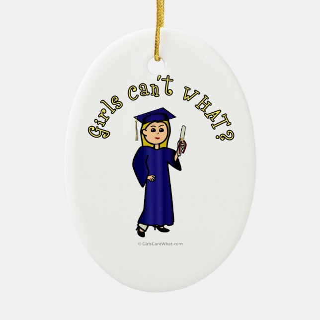 Blonde Graduate in Blue Ceramic Ornament (Front)