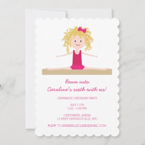 Blonde Gymnast  Birthday Invite