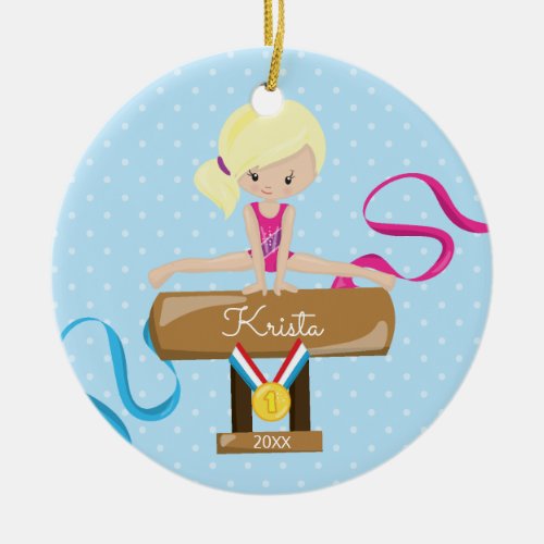 Blonde Gymnast Gymnastics Christmas Ornament