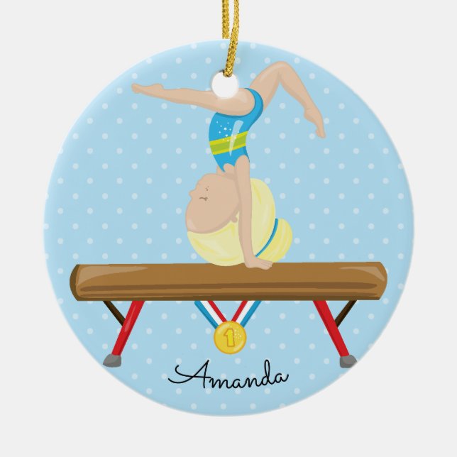 Blonde Gymnast Gymnastics Christmas Ornament (Front)