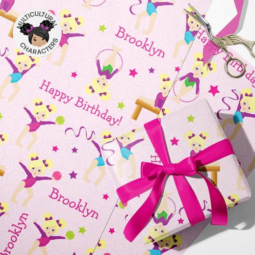 Blonde Gymnastics Birthday Wrapping Paper