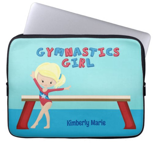 Blonde Gymnastics Girl Cute Personalized Kids Laptop Sleeve