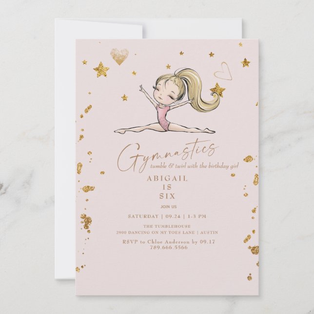 Blonde Gymnastics Tumble & Twirl Birthday Party Invitation