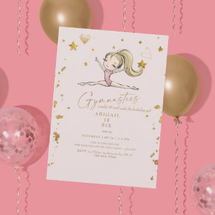 Blonde Gymnastics Tumble & Twirl Birthday Party Invitation