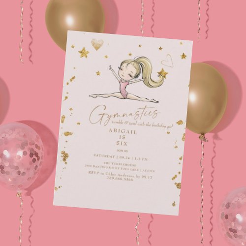 Blonde Gymnastics Tumble  Twirl Birthday Party Invitation