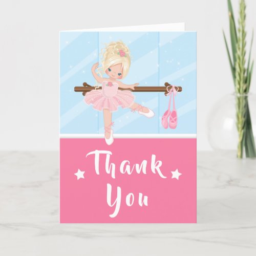 Blonde Hair Ballerina Pink Birthday Thank You Card