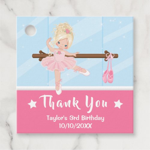 Blonde Hair Ballerina Pink Birthday Thank You Favo Favor Tags