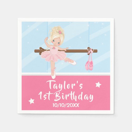 Blonde Hair Ballerina Pink Tutu Birthday Napkins