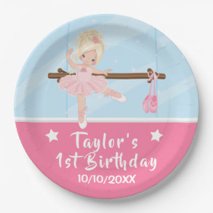 Blonde Hair Ballerina Pink Tutu Birthday Paper Pla Plates