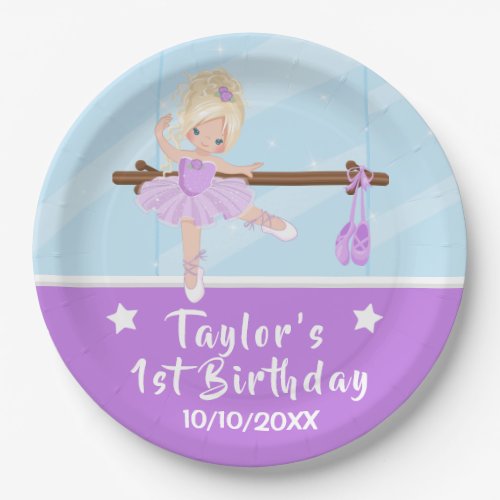 Blonde Hair Ballerina Purple Tutu Birthday Paper P Paper Plates