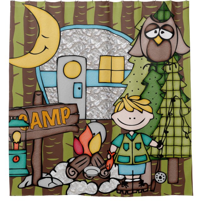Blonde Hair Boy Outdoors Camping Fishing Vacation Shower Curtain (Front)