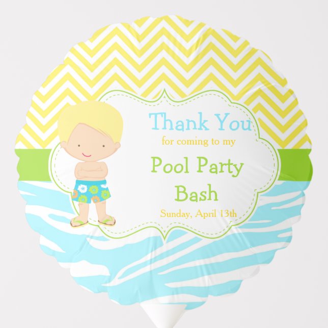 Blonde Hair Boy Pool Party Bash Party Balloon (Front)
