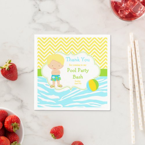 Blonde Hair Boy Pool Party Bash Party Napkins