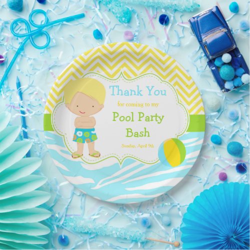Blonde Hair Boy Pool Party Bash Party Paper Plates