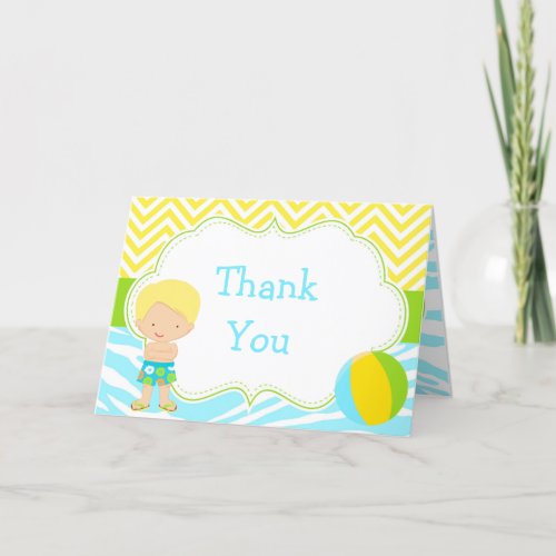 Blonde Hair Boy Pool Party Bash Party Thank You Card