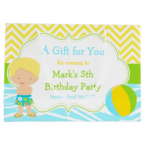 Blonde Hair Boy Pool Party Bash Party Thank You Large Gift Bag