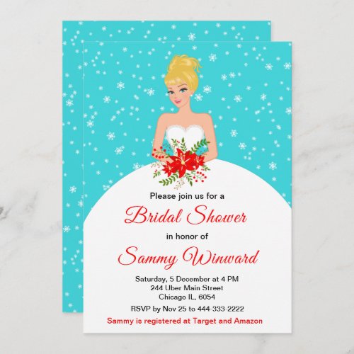 Blonde Hair Bride Snowflake Blue Bridal Shower Invitation