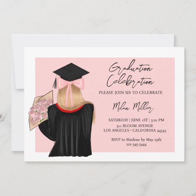 Blonde Hair Coquette Graduate Graduation Party Invitation (Front)