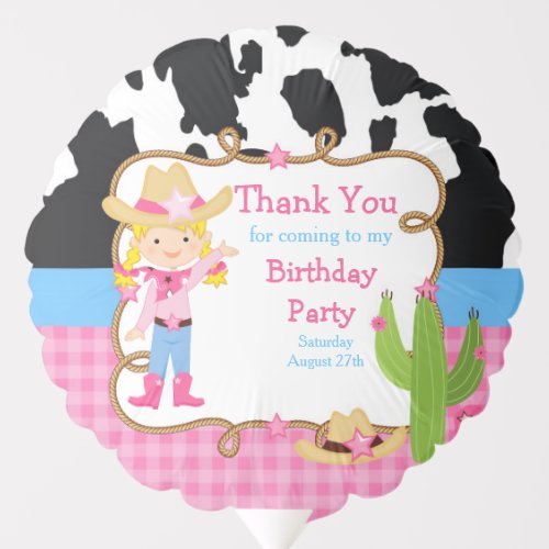Blonde Hair Cowgirl Birthday Party Thank You Balloon