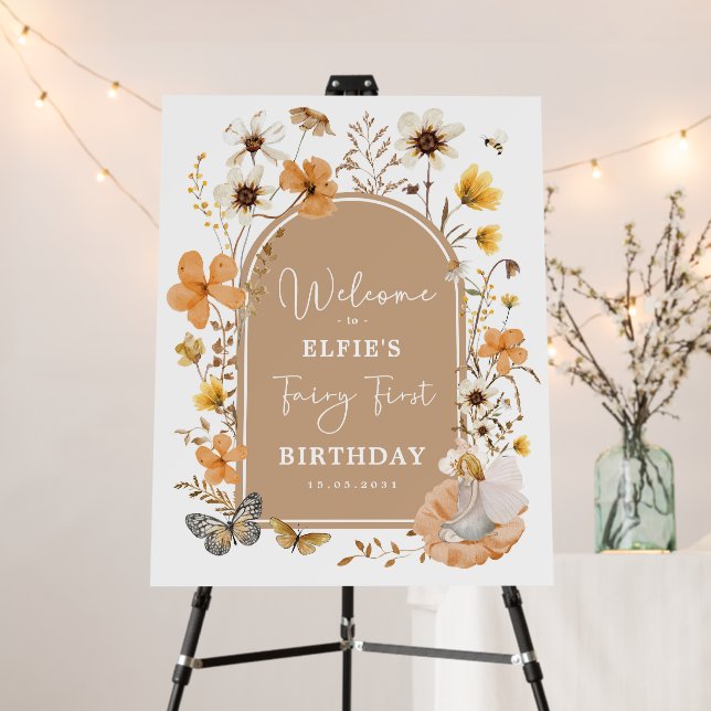 Blonde Hair Fairy Wildflower 1st Birthday Party Foam Board (In Situ (Stand))
