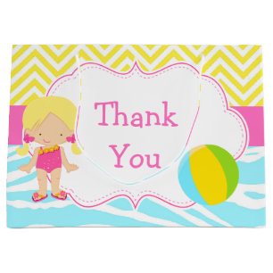 Blonde Hair Girl Pool Party Bash Thank You Large Gift Bag