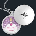 Blonde Hair Lavender Wedding Flower Girl Necklace<br><div class="desc">Unique gifts for blonde bridesmaids. Keepsake Necklaces Choose either Silver Plated Gold Finish or Sterling Silver Unique Personalized Custom !st Christmas Gift Wedding Keepsake Wedding Party Necklaces - to change background color - click customize - click edit - choose last tool in drop down menu and choose from one of...</div>