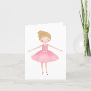 Blonde Hair Pink Tutu Ballerina Blank Letterpress Thank You Card