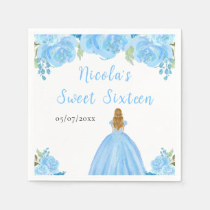 Blonde Hair Princess Blue Floral Sweet Sixteen  Napkins
