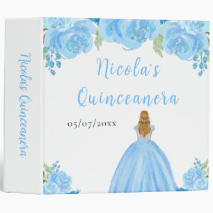 Blonde Hair Princess Blue Quinceanera Photo Album 3 Ring Binder