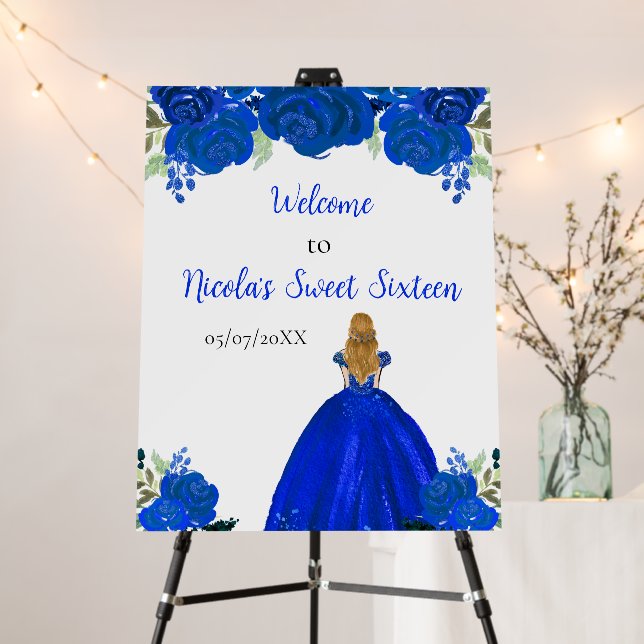 Blonde Hair Princess Blue Sweet Sixteen Welcome Foam Board (In Situ (Stand))