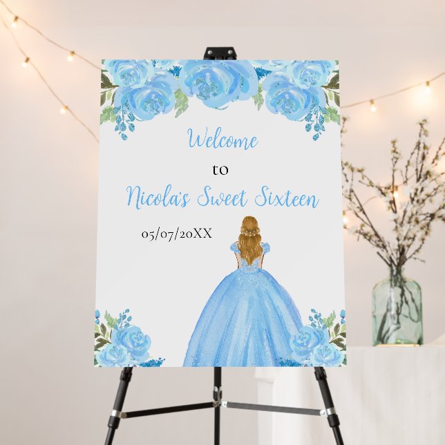 Blonde Hair Princess Blue Sweet Sixteen Welcome Foam Board (In Situ (Stand))